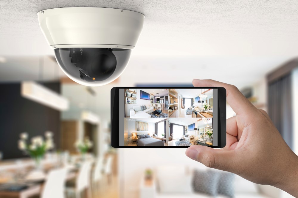 Hand Holding Rendering Mobile Connect With Security Camera